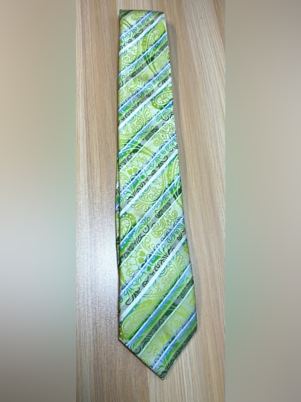 John Spatks Green Paisley Silk Tie with Blue Accents